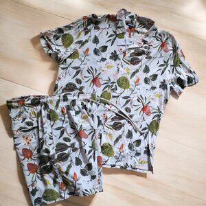 NWT EXPRESS (MED) 2PC Plant Print Short Sleeve Top and Hybrid Shorts